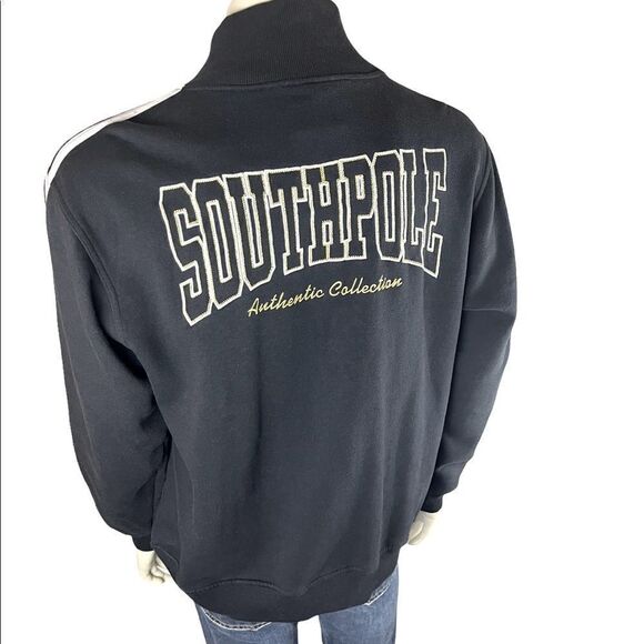 Lux Look in Southpole Zip-Up Black Sweatshirt with Gold Accents Size Large - Picture 6 of 8